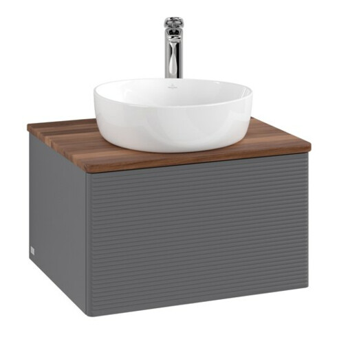 V&B Meuble sous lavabo avec structure de façade - Éclairage Antao 60x36x50cm, HL, WBP blanc chaud, anthracite mat laqué