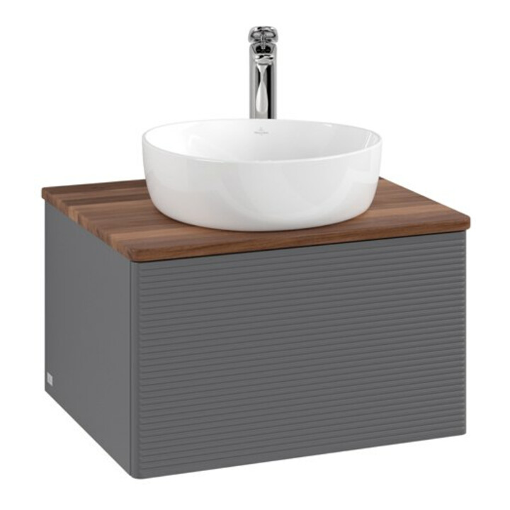 V&B Meuble sous lavabo avec structure de façade - Éclairage Antao 60x36x50cm, HL, WBP blanc chaud, anthracite mat laqué