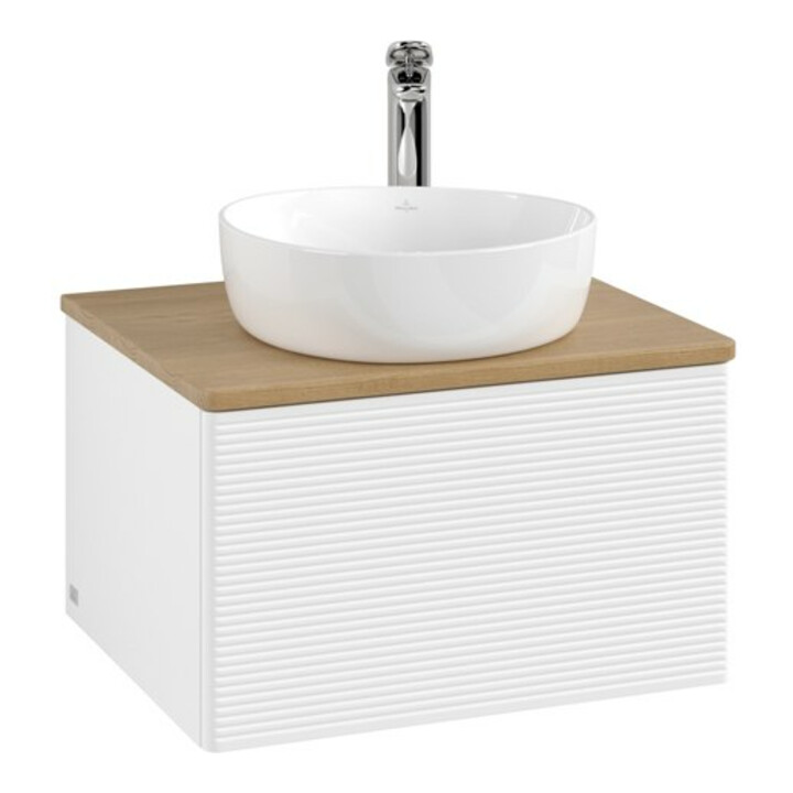 V&B Meuble sous lavabo avec structure de façade - Éclairage Antao 60x36x50cm, HL, WBP hon. Oa, blanc avec Lac