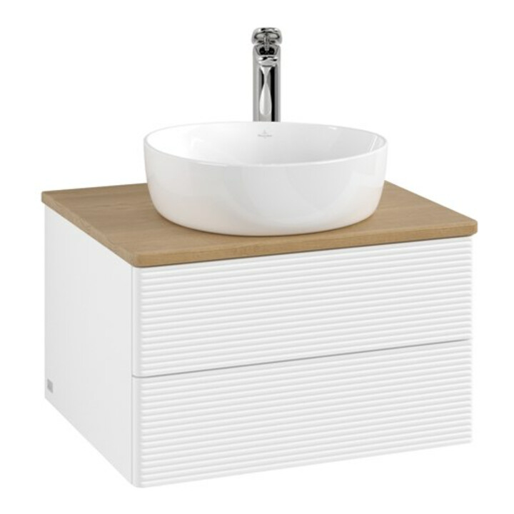 V&B Meuble sous lavabo avec structure de façade - Éclairage Antao 60x36x50cm, HL, WBP hon. Oa, blanc avec Lac