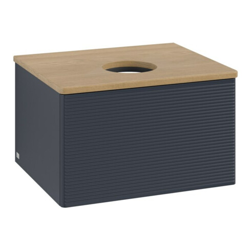 V&B Meuble sous lavabo avec structure de façade - Éclairage Antao 60x36x50cm, WBP chêne hon. Oa, avec bleu m Lac