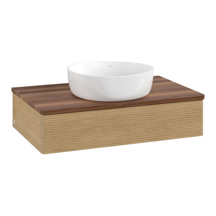 V&B Meuble sous-lavabo avec structure de façade - Éclairage Antao 80x19x50cm, couleur WBP chêne miel