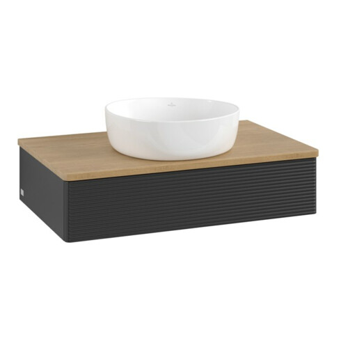 V&B Meuble sous lavabo avec structure de façade - Éclairage Antao 80x19x50cm, couleur WBP hon. Oa, bleu m Lac