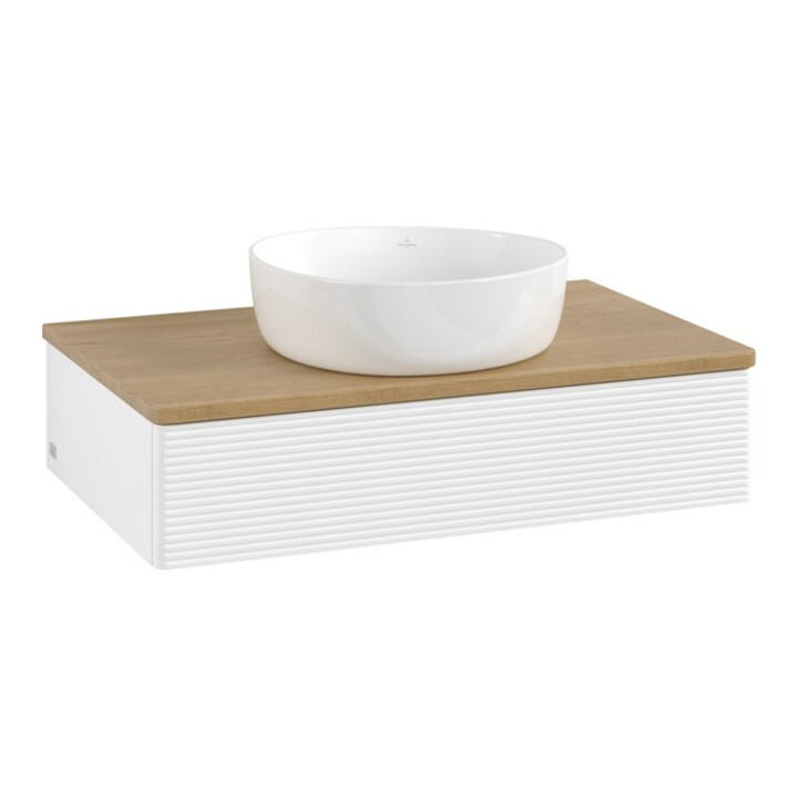 V&B Meuble sous lavabo avec structure de façade - Éclairage Antao 80x19x50cm, couleur WBP miel Oa, blanc avec laque