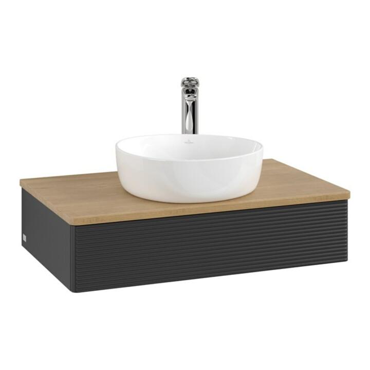 V&B Meuble sous lavabo avec structure de façade - Éclairage Antao 80x19x50cm, HL, WBP hon. Oa, bleu m Lac