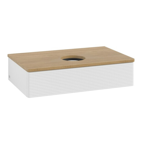 V&B Meuble sous lavabo avec structure de façade - Éclairage Antao 80x19x50cm, WBP hon. Oa, blanc brillant Lac