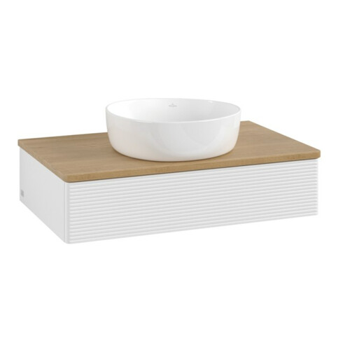 V&B Meuble sous lavabo avec structure de façade - Éclairage Antao 80x19x50cm, WBP hon. Oa, blanc brillant Lac