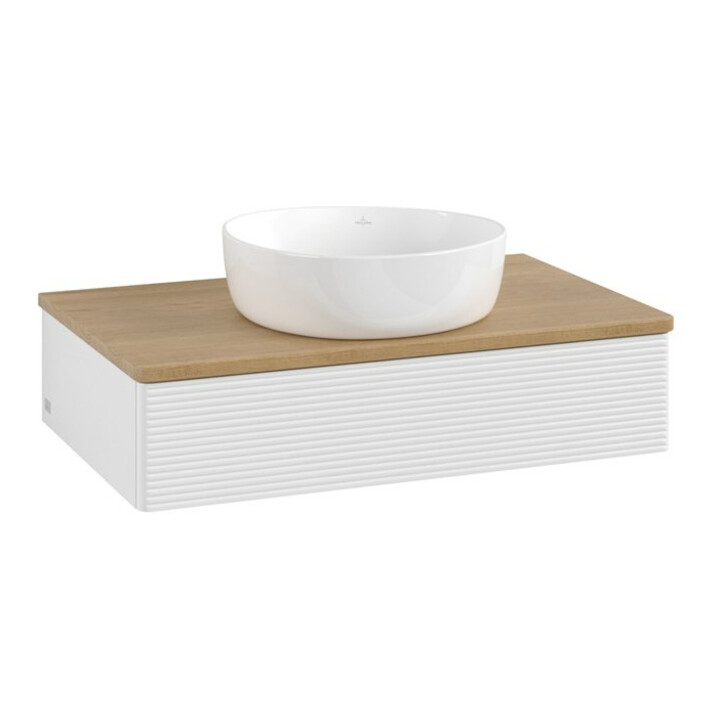 V&B Meuble sous lavabo avec structure de façade - Éclairage Antao 80x19x50cm, WBP hon. Oa, blanc brillant Lac
