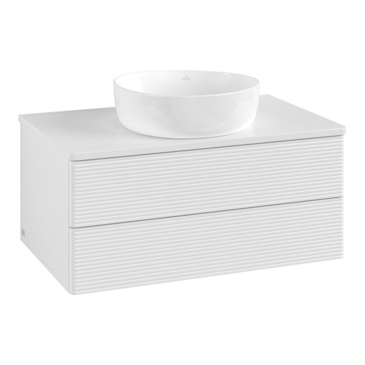 V&B Meuble sous lavabo avec structure de façade - Éclairage Antao 80x36x50cm, couleur WBP Lac, blanc brillant Lac