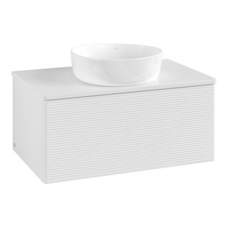 V&B Meuble sous lavabo avec structure de façade - éclairage Antao 80x36x50cm, couleur WBP Lac, blanc brillant Lac