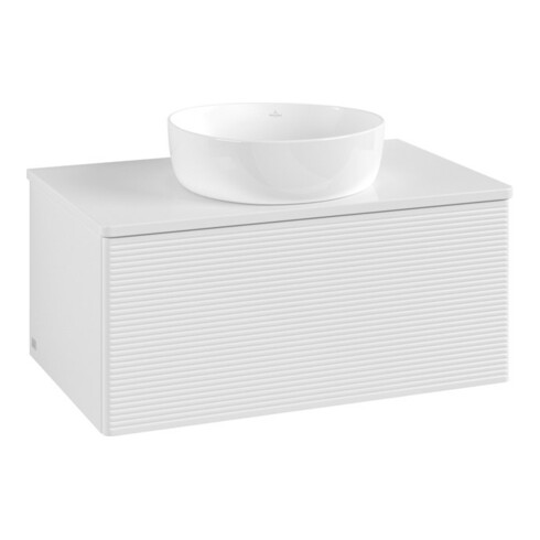 V&B Meuble sous lavabo avec structure de façade - éclairage Antao 80x36x50cm, couleur WBP Lac, blanc brillant Lac