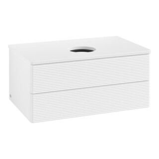 V&B Meuble sous lavabo avec structure de façade - Éclairage Antao 80x36x50cm, couleur WBP Lac, blanc laqué