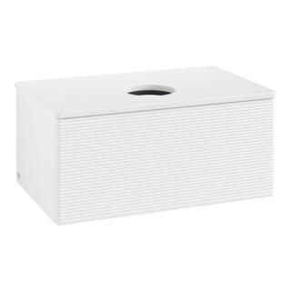 V&B Meuble sous lavabo avec structure de façade - Éclairage Antao 80x36x50cm, couleur WBP Lac, blanc laqué