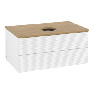 V&B Meuble sous lavabo avec structure de façade - Éclairage Antao 80x36x50cm, couleur WBP miel Oa, blanc avec laque