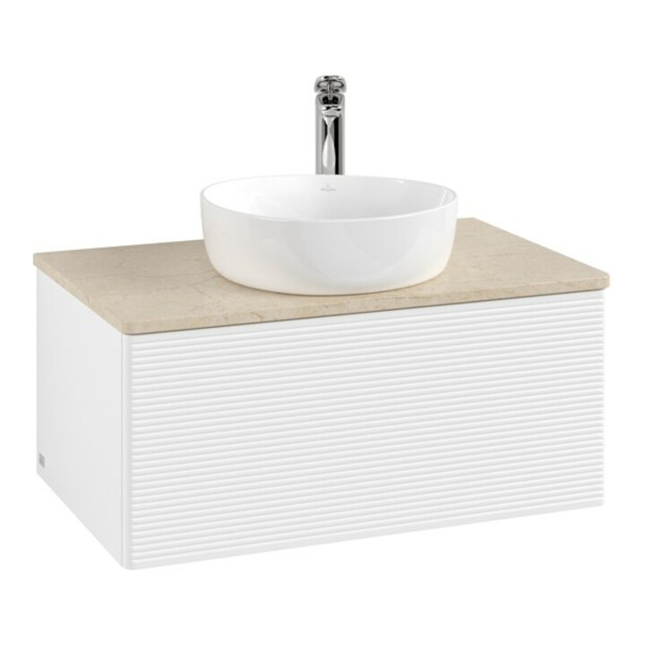 V&B Meuble sous lavabo avec structure de façade - Éclairage Antao 80x36x50cm, HL, WBP botti., blanc avec Lac