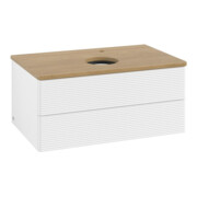 V&B Meuble sous lavabo avec structure de façade - Éclairage Antao 80x36x50cm, HL, WBP chêne hon. Oa, blanc avec Lac