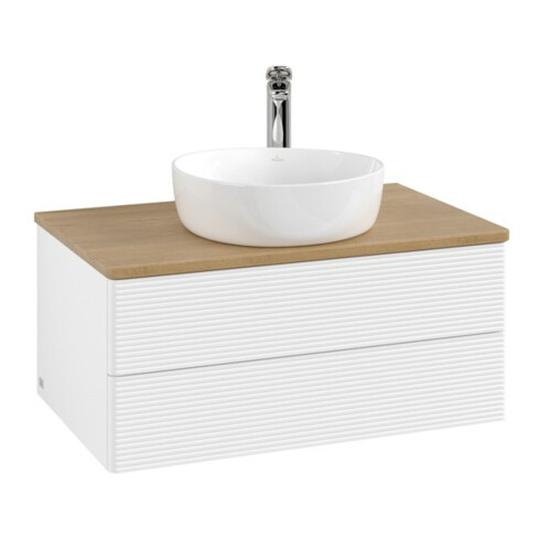 V&B Meuble sous lavabo avec structure de façade - Éclairage Antao 80x36x50cm, HL, WBP chêne hon. Oa, blanc avec Lac