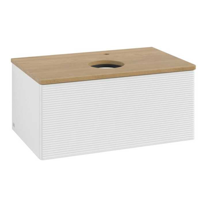 V&B Meuble sous lavabo avec structure de façade - Éclairage Antao 80x36x50cm, HL, WBP hon. Oa, blanc brillant Lac