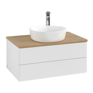 V&B Meuble sous lavabo avec structure de façade - Éclairage Antao 80x36x50cm, HL, WBP hon. Oa, blanc brillant Lac