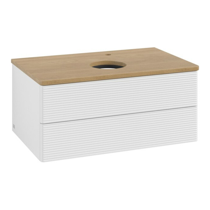 V&B Meuble sous lavabo avec structure de façade - Éclairage Antao 80x36x50cm, HL, WBP hon. Oa, blanc brillant Lac