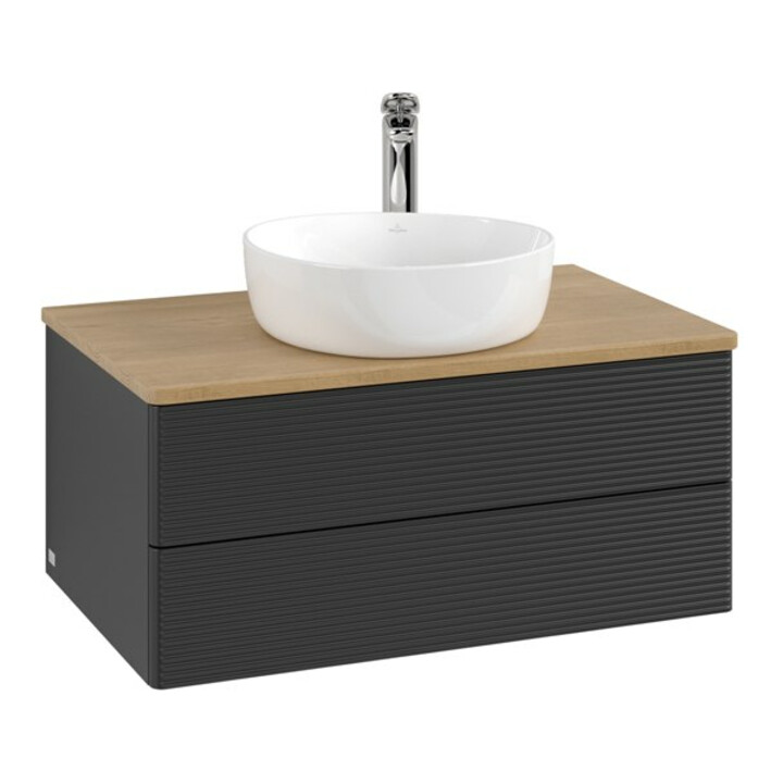 V&B Meuble sous lavabo avec structure de façade - Éclairage Antao 80x36x50cm, HL, WBP hon. Oa, bleu m Lac