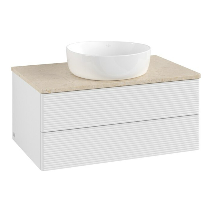 V&B Meuble sous lavabo avec structure de façade - éclairage Antao 80x36x50cm, WBP botti., blanc brillant Lac