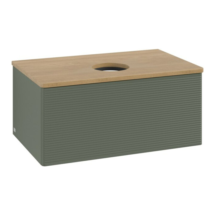 V&B Meuble sous lavabo avec structure de façade - Éclairage Antao 80x36x50cm, WBP chêne hon. Oa, laqué gris m
