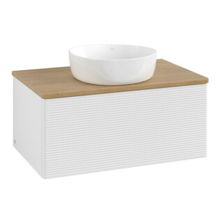 V&B Meuble sous lavabo avec structure de façade - Éclairage Antao 80x36x50cm, WBP hon. Oa, blanc brillant Lac