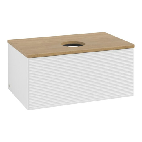 V&B Meuble sous lavabo avec structure de façade - Éclairage Antao 80x36x50cm, WBP hon. Oa, blanc brillant Lac