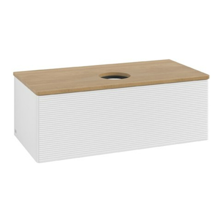 V&B Meuble sous lavabo avec structure frontale Antao 100x36x50cm, WBP chêne hon. Oa, blanc brillant Lac