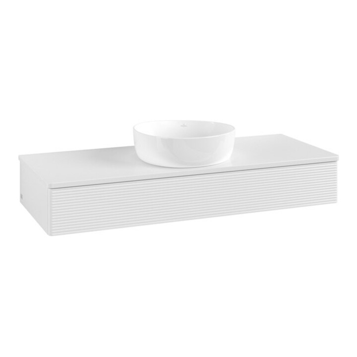 V&B Meuble sous lavabo avec structure frontale, éclairage Antao 120x19x50cm, couleur WBP Lac, blanc brillant Lac