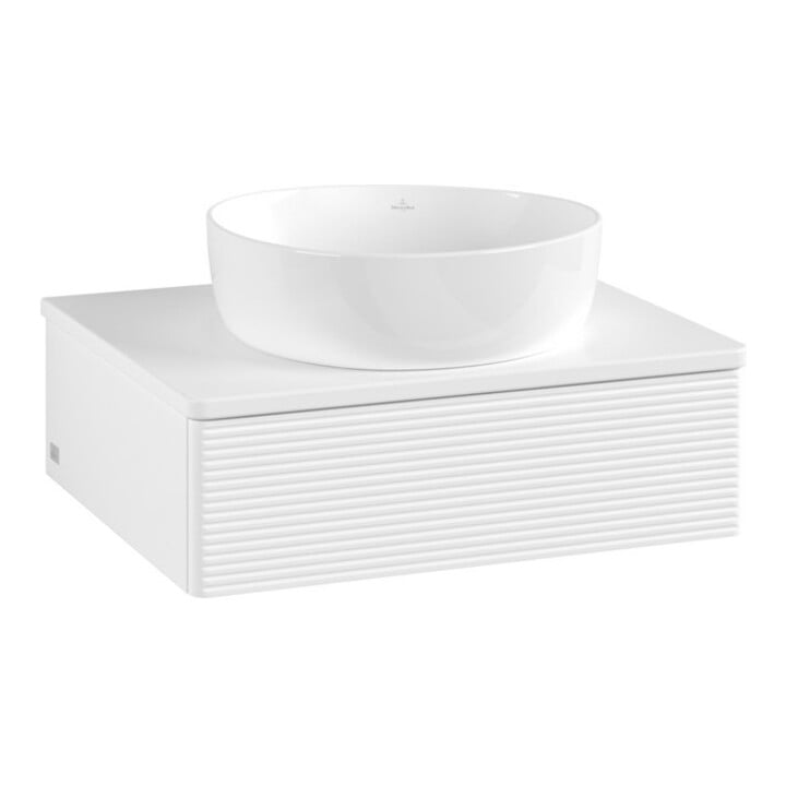 V&B Meuble sous lavabo avec structure frontale - Éclairage Antao 60x19x50cm, couleur WBP Lac, blanc laqué