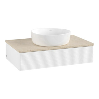 V&B Meuble sous lavabo avec structure frontale - éclairage Antao 80x19x50cm, couleur WBP botti., blanc mat Lac