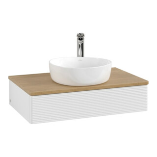 V&B Meuble sous lavabo avec structure frontale - Éclairage Antao 80x19x50cm, H I P, WBP hon. Oa, blanc brillant Lac