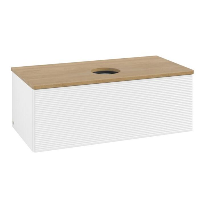 V&B Meuble sous-lavabo avec structure frontale et éclairage Antao 100x36x50cm, WBP hon. Oa, blanc mat Lac