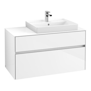V&B Meuble sous lavabo Collaro 100x54,8x50 cm, lavabo droit, LED 7,3 W, blanc brillant