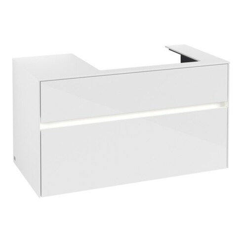 V&B Meuble sous lavabo Collaro 100x54,8x50 cm, lavabo droit, LED 7,3 W, blanc brillant