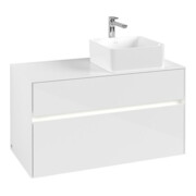 V&B Meuble sous lavabo Collaro 100x54,8x50 cm, lavabo droit, LED 7,3 W, blanc brillant