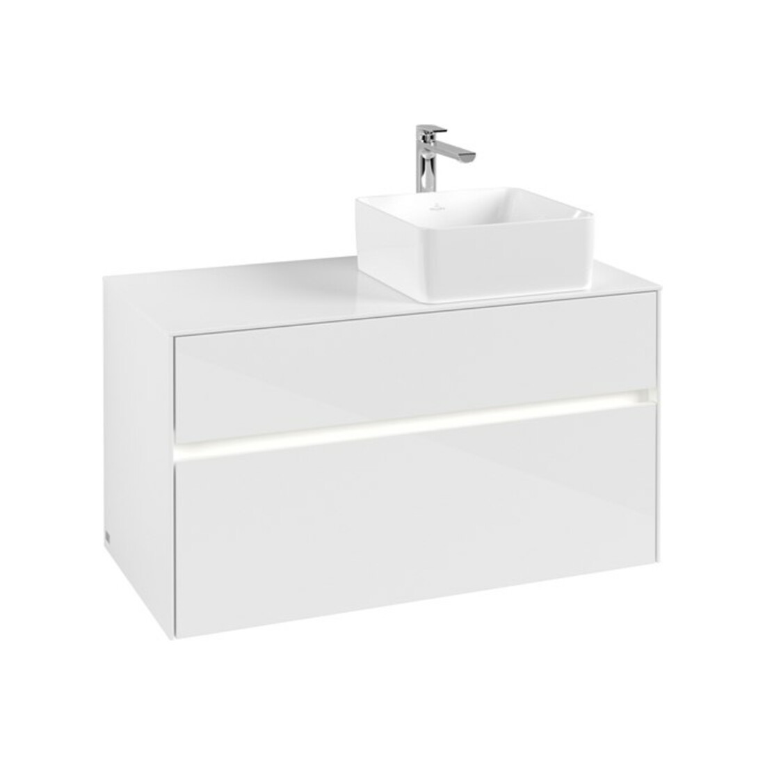 V&B Meuble sous lavabo Collaro 100x54,8x50 cm, lavabo droit, LED 7,3 W, blanc brillant