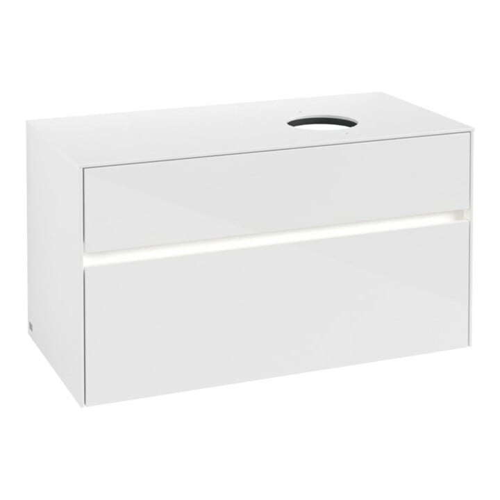 V&B Meuble sous lavabo Collaro 100x54,8x50 cm, lavabo droit, LED 7,3 W, blanc brillant
