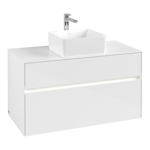 V&B Meuble sous lavabo Collaro 100x54,8x50 cm, WT mi, LED 7,3 W, blanc brillant