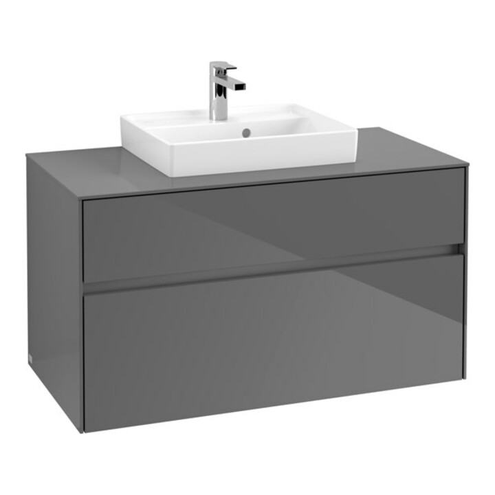 V&B Meuble sous lavabo Collaro 100x54,8x50cm, vasque centrale, gris brillant