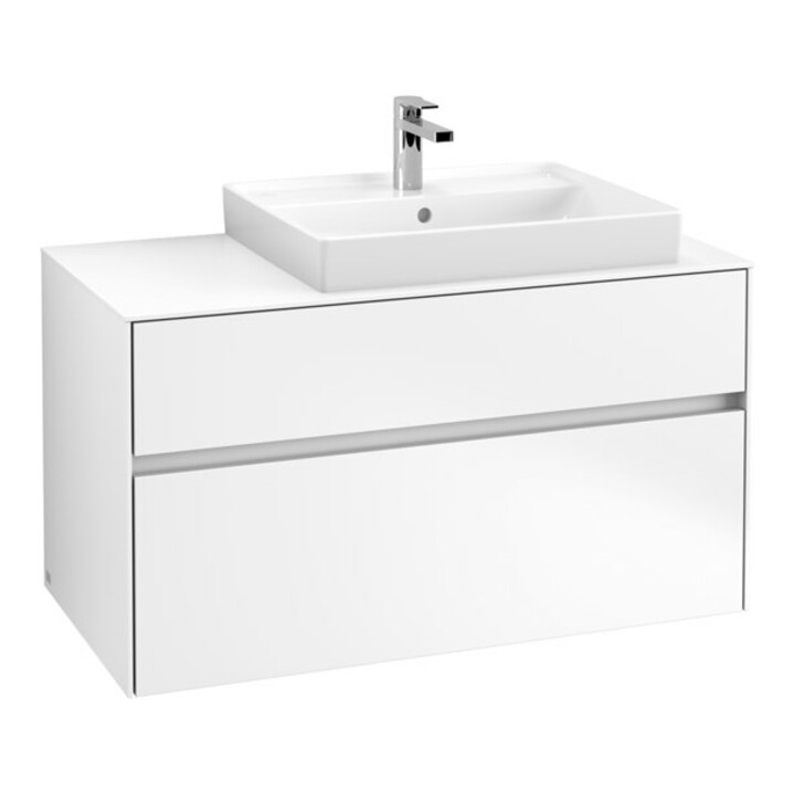 V&B Meuble sous lavabo Collaro 100x54,8x50cm, vasque droite, LED 7,3 W, blanc mat