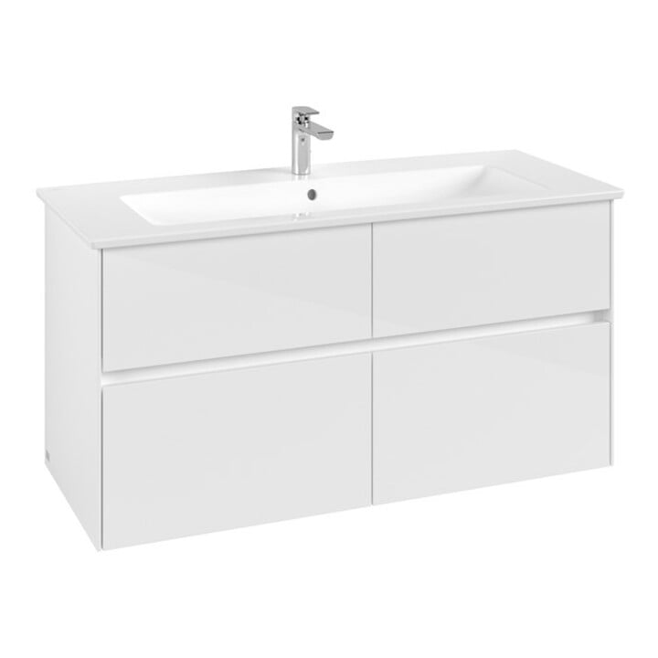 V&B Meuble sous lavabo Collaro 116,1x61x48cm, vasque centrale, blanc brillant