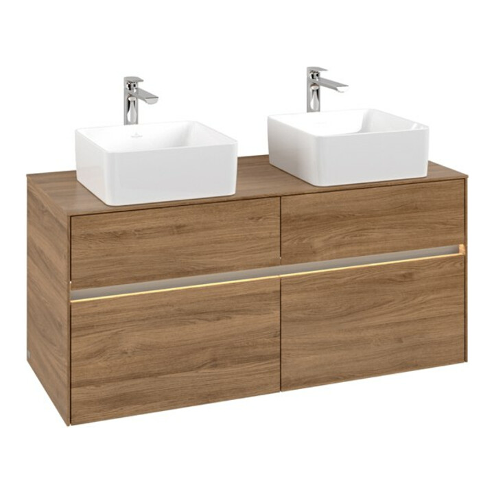 V&B Meuble sous lavabo Collaro 120x54,8x50 cm, 2 tiroirs, LED 8,8W, Kan Oa