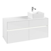 V&B Meuble sous lavabo Collaro 120x54,8x50 cm, lavabo droit, LED 8,8 W, blanc brillant