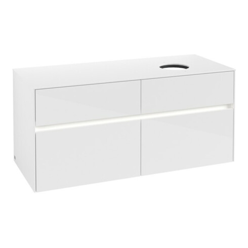 V&B Meuble sous lavabo Collaro 120x54,8x50 cm, lavabo droit, LED 8,8 W, blanc brillant