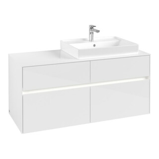 V&B Meuble sous-lavabo Collaro 120x54,8x50 cm, vasque droite, LED 8,8 W, blanc brillant