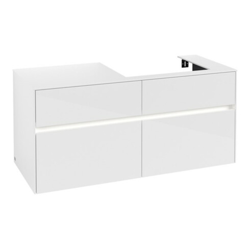 V&B Meuble sous-lavabo Collaro 120x54,8x50 cm, vasque droite, LED 8,8 W, blanc brillant