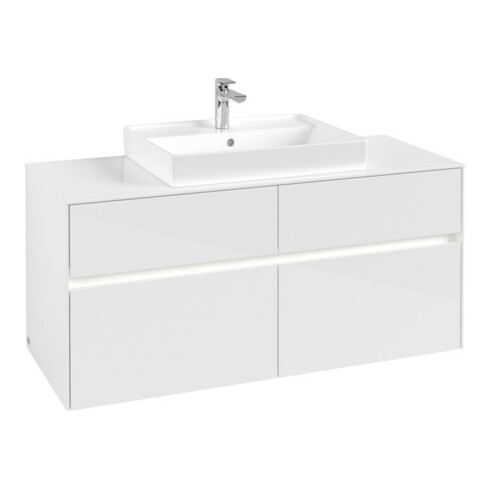 V&B Meuble sous lavabo Collaro 120x54,8x50 cm, WT mi, LED 8,8 W, blanc brillant